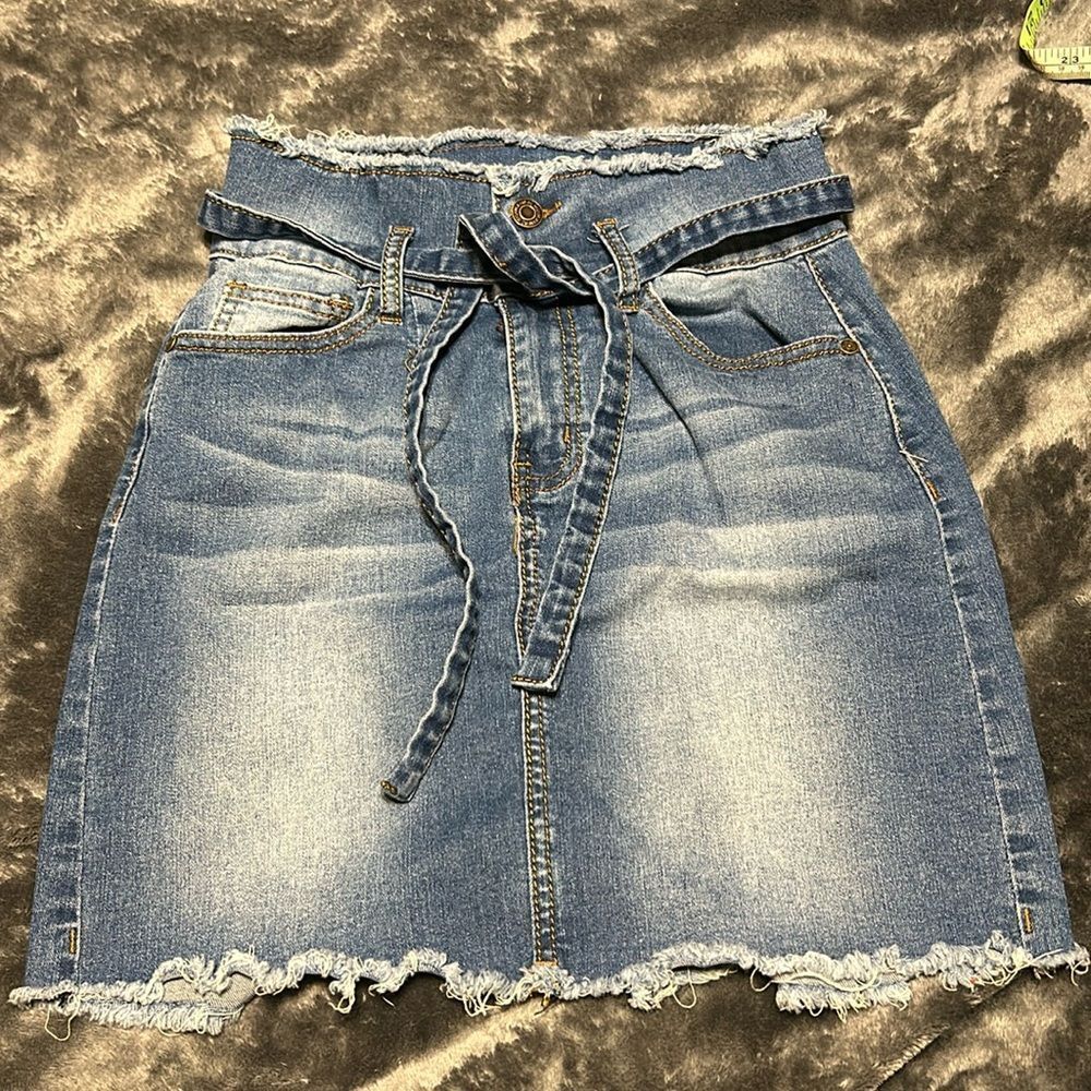 Machine Y2K tie jean distressed jean skirt size M